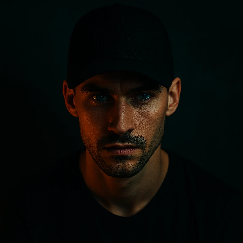 Cord Allman in a black cap, looking directly toward the camera against a dark background.